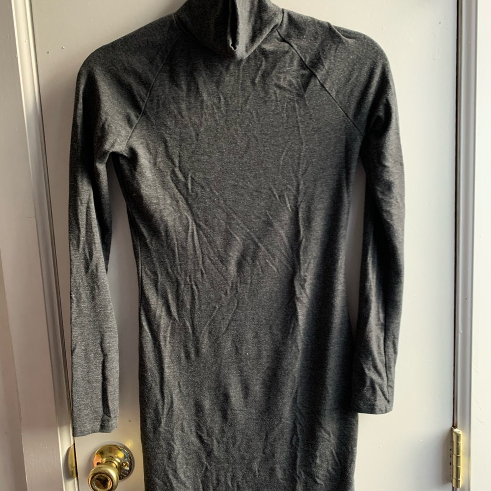 Gray Long Sleeve Turtleneck Cloth Dress